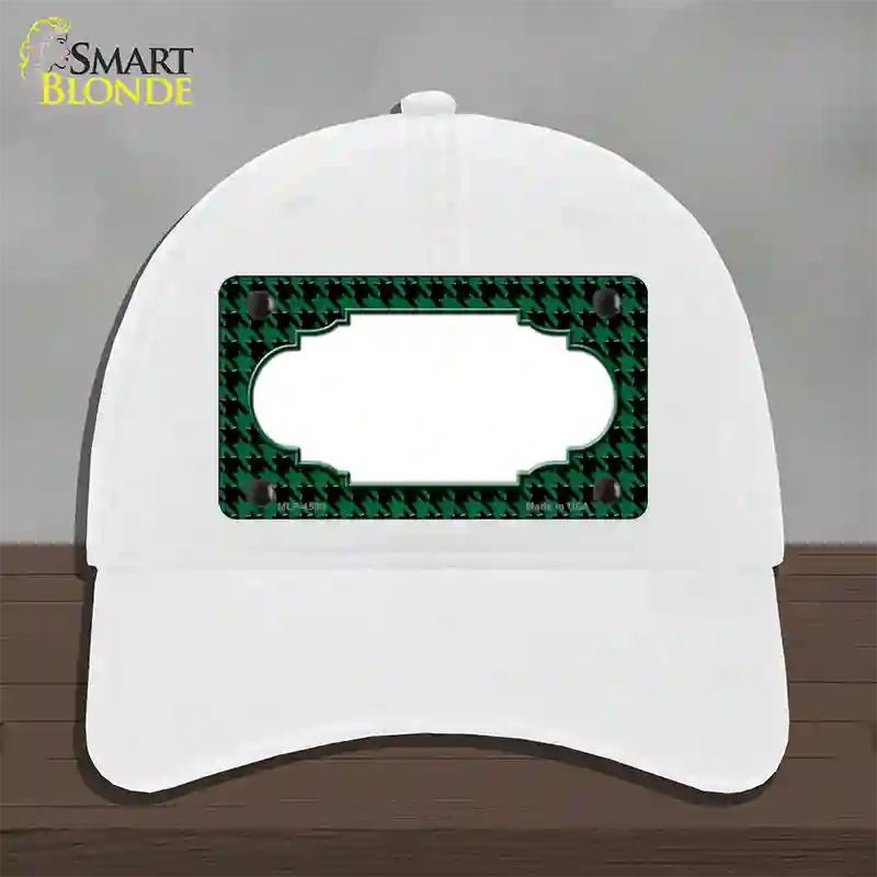 Green Black Houndstooth Scallop Center Novelty License Plate Hat Unconstructed Cotton / White