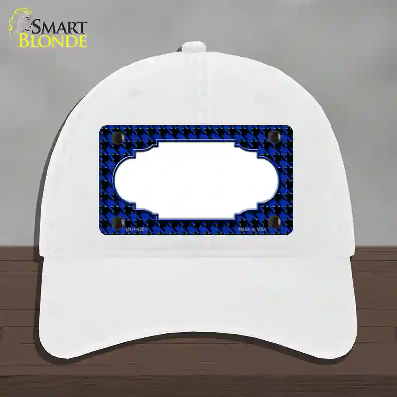 Blue Black Houndstooth Scallop Center Novelty License Plate Hat Unconstructed Cotton / White