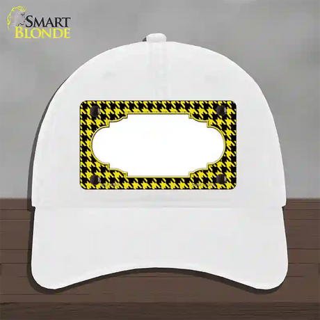 Yellow Black Houndstooth Scallop Center Novelty License Plate Hat Unconstructed Cotton / White