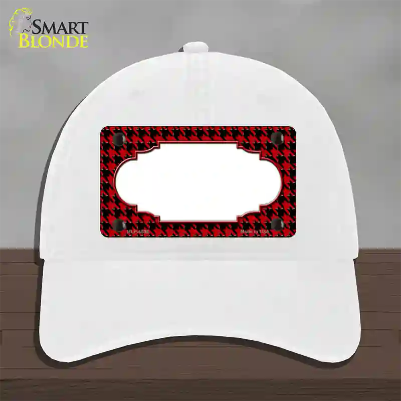 Red Black Houndstooth Scallop Center Novelty License Plate Hat Unconstructed Cotton / White