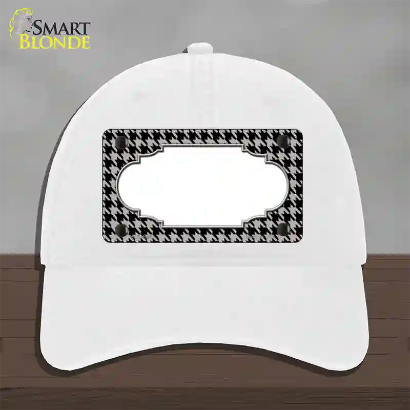 Grey Black Houndstooth Scallop Center Novelty License Plate Hat Unconstructed Cotton / White