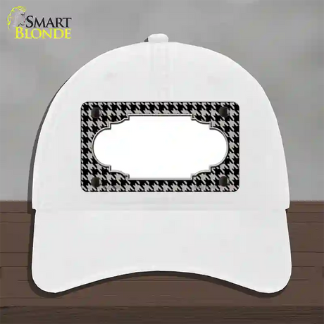 Grey Black Houndstooth Scallop Center Novelty License Plate Hat Unconstructed Cotton / White