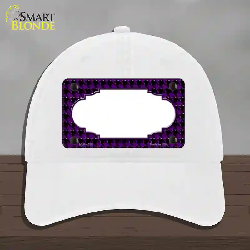 Purple Black Houndstooth Scallop Center Novelty License Plate Hat Unconstructed Cotton / White