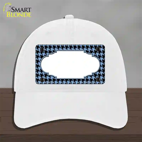 Light Blue Black Houndstooth Scallop Center Novelty License Plate Hat Unconstructed Cotton / White