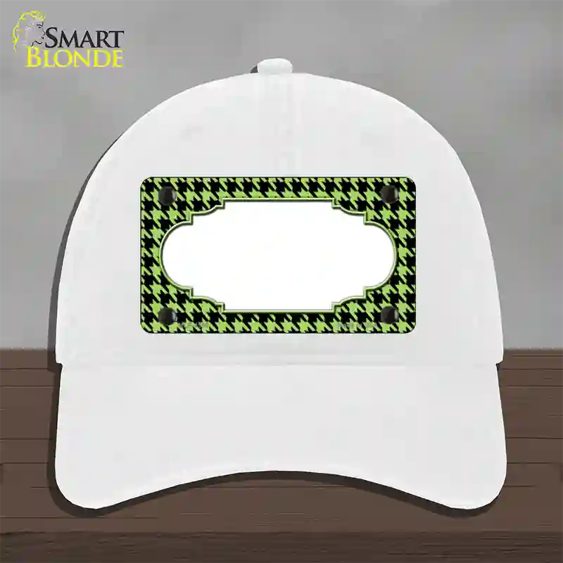 Lime Green Black Houndstooth Scallop Center Novelty License Plate Hat Unconstructed Cotton / White