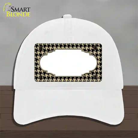 Gold Black Houndstooth Scallop Center Novelty License Plate Hat Unconstructed Cotton / White