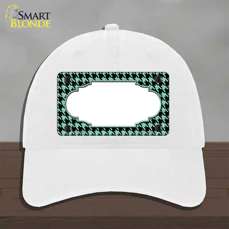 Mint Black Houndstooth Scallop Center Novelty License Plate Hat Unconstructed Cotton / White