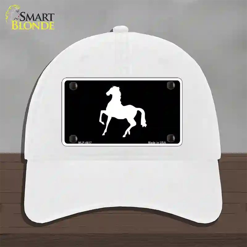 Horse Prancing Novelty License Plate Hat Unconstructed Cotton / White