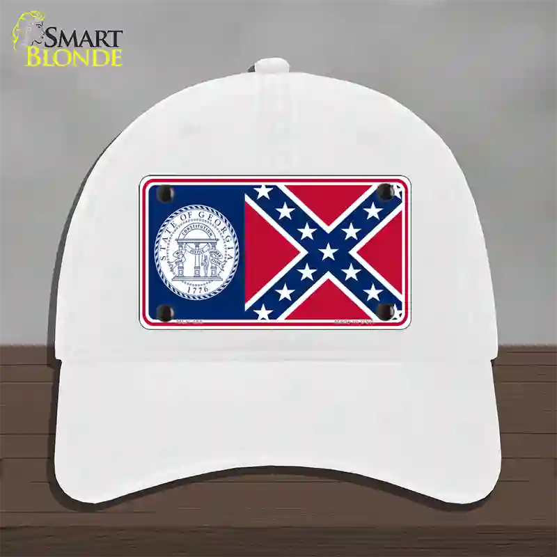 Georgia Confederate State Flag Novelty License Plate Hat Unconstructed Cotton / White