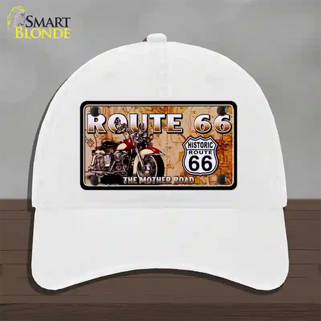 Route 66 Mother Road Motorcycle Novelty License Plate Hat Unconstructed Cotton / White