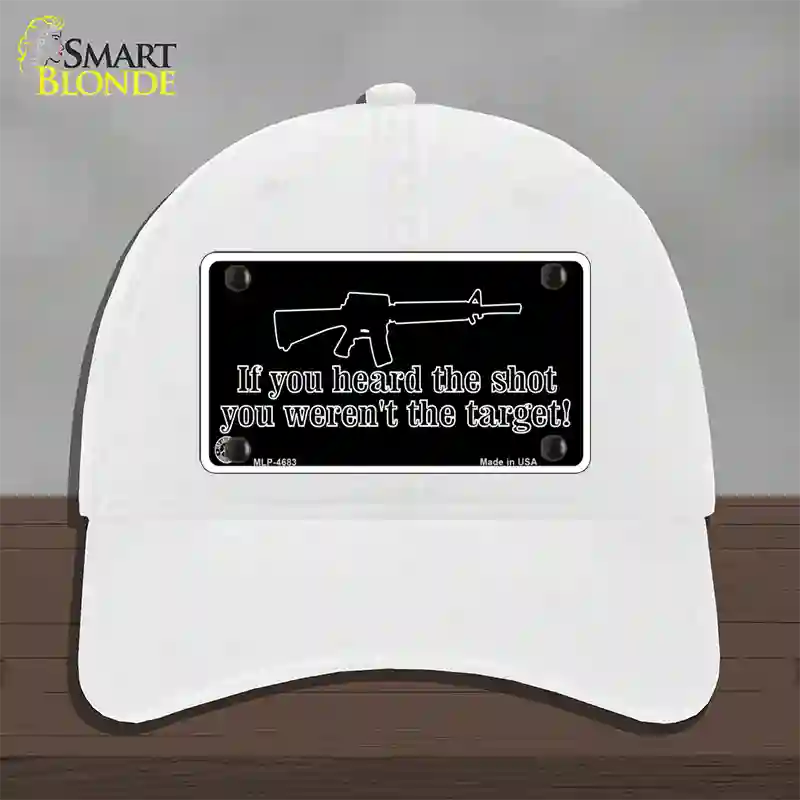 Heard The Shot Novelty License Plate Hat Unconstructed Cotton / White