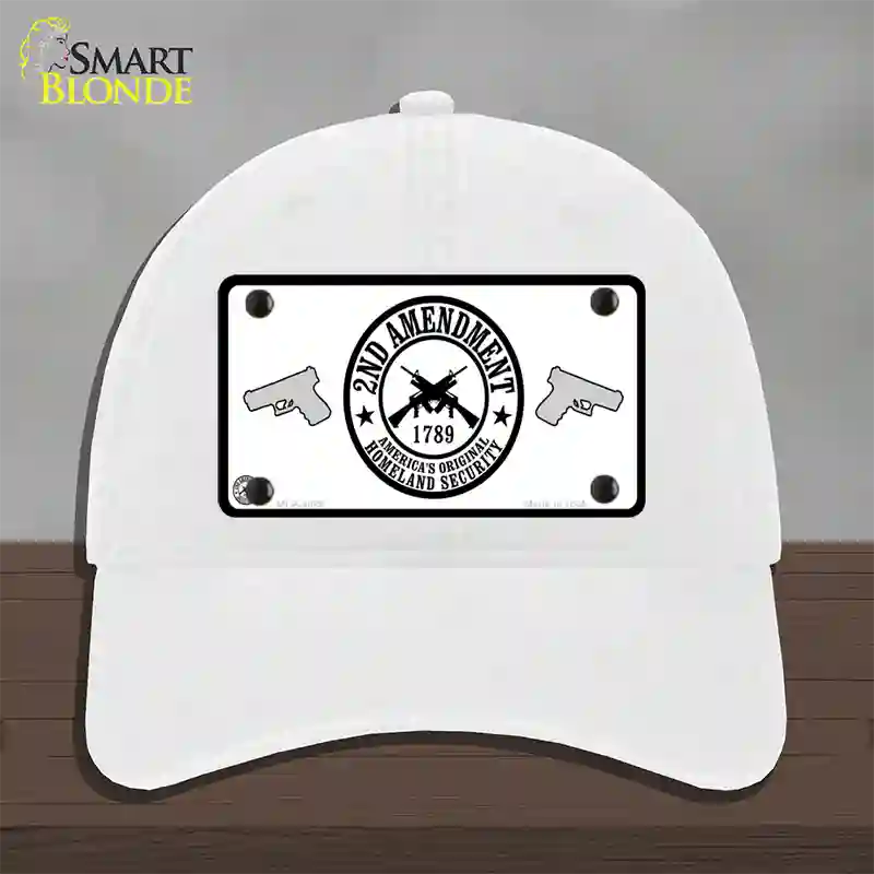 2nd Amendment Novelty License Plate Hat Unconstructed Cotton / White