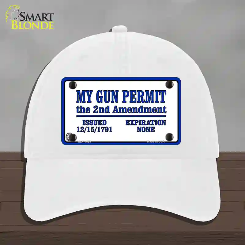 My Gun Permit Novelty License Plate Hat Unconstructed Cotton / White