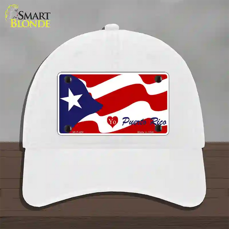 I Love Puerto Rico Novelty License Plate Hat Unconstructed Cotton / White