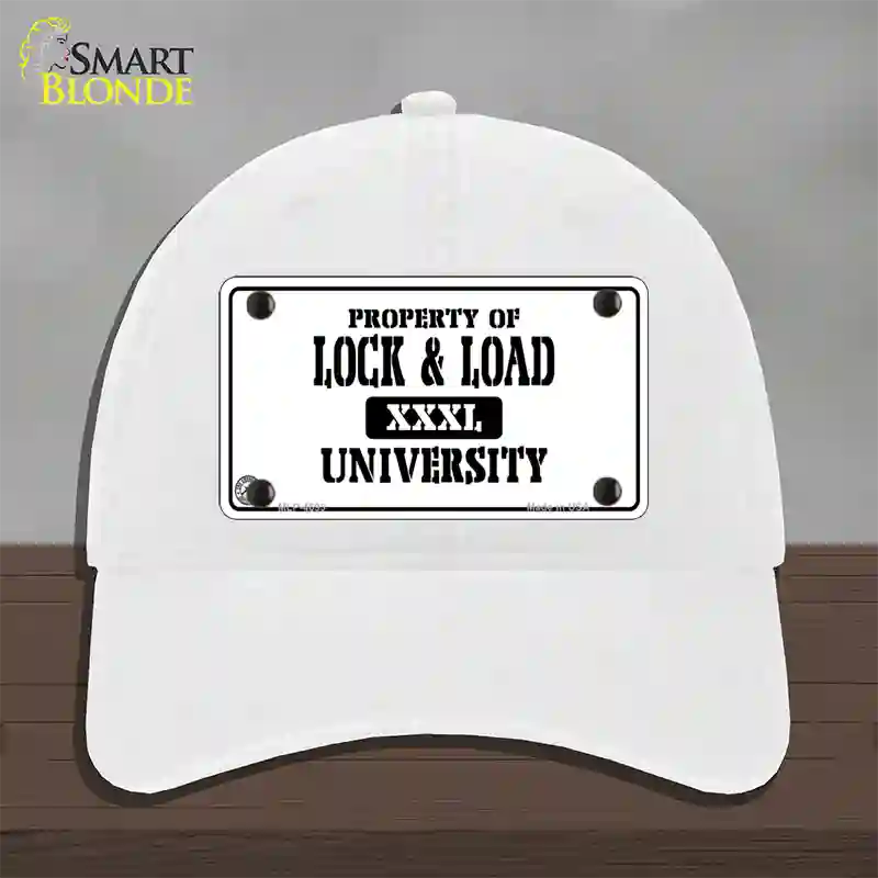 Lock And Load Novelty License Plate Hat Unconstructed Cotton / White