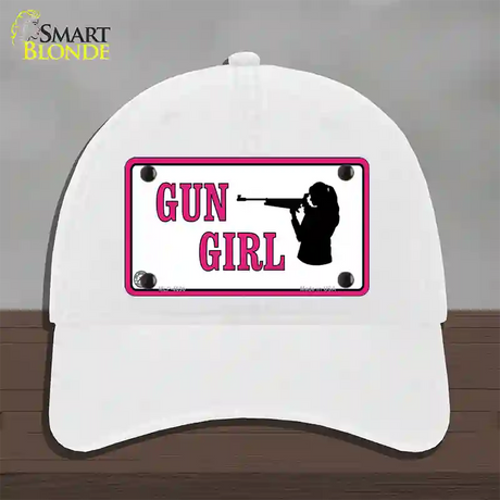 Gun Girl Novelty License Plate Hat Unconstructed Cotton / White