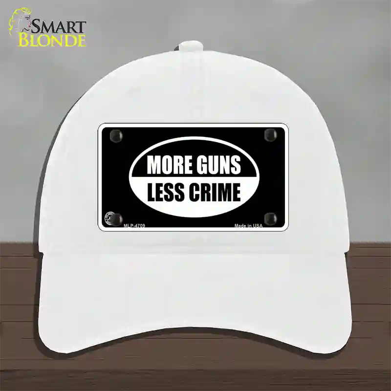 More Guns Less Crime Novelty License Plate Hat Unconstructed Cotton / White