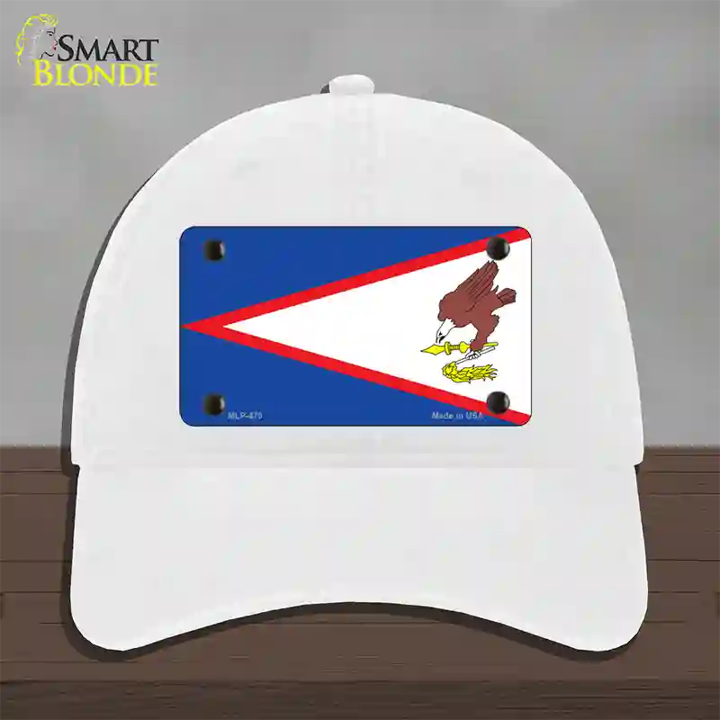 American Samoa Flag Novelty License Plate Hat Unconstructed Cotton / White