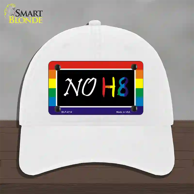 NO H8 Novelty License Plate Hat Unconstructed Cotton / White