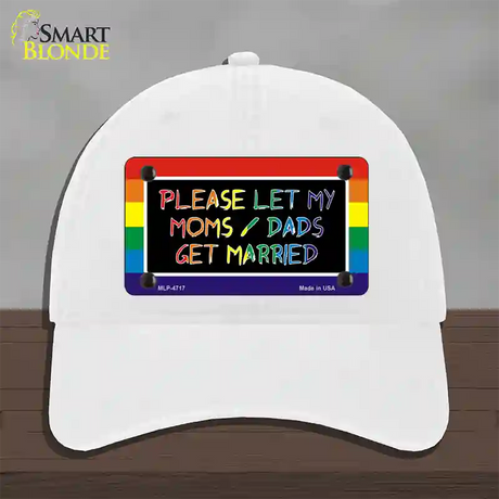 Please Let My Moms And Dads Novelty License Plate Hat Unconstructed Cotton / White