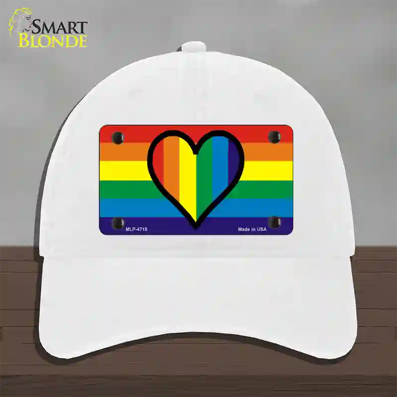 Rainbow Heart Novelty License Plate Hat Unconstructed Cotton / White