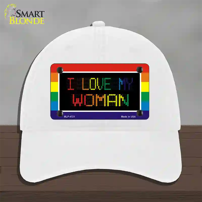 I Love My Woman Novelty License Plate Hat Unconstructed Cotton / White