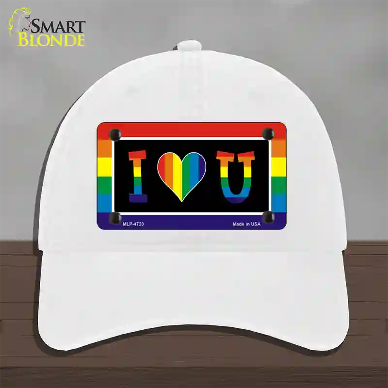I Love U Novelty License Plate Hat Unconstructed Cotton / White