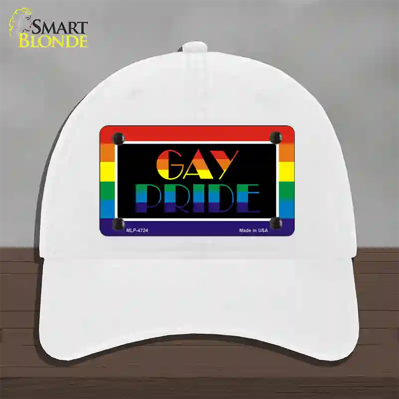 Gay Pride Novelty License Plate Hat Unconstructed Cotton / White