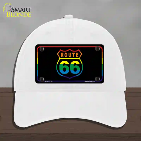 Route 66 Rainbow Flag Novelty License Plate Hat Unconstructed Cotton / White