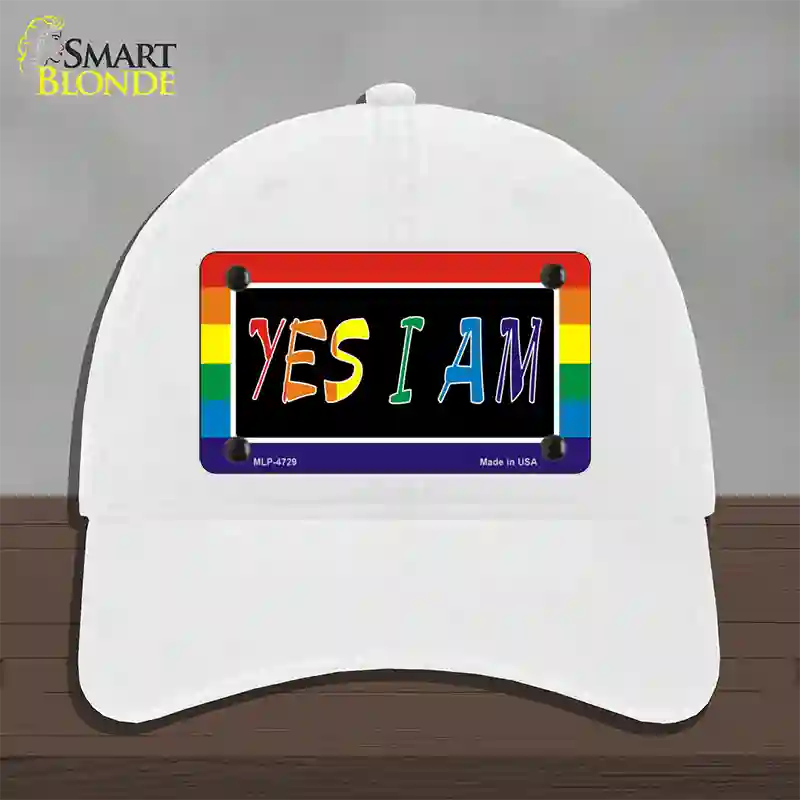 Yes I Am Novelty License Plate Hat Unconstructed Cotton / White