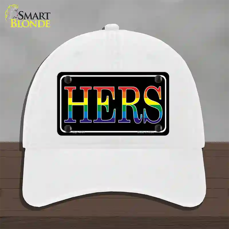 Hers Rainbow Novelty License Plate Hat Unconstructed Cotton / White