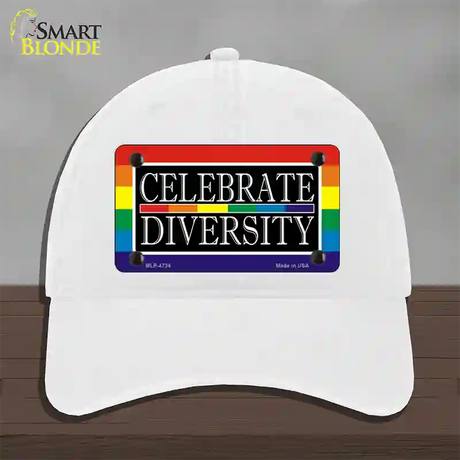 Celebrate Diversity Novelty License Plate Hat Unconstructed Cotton / White