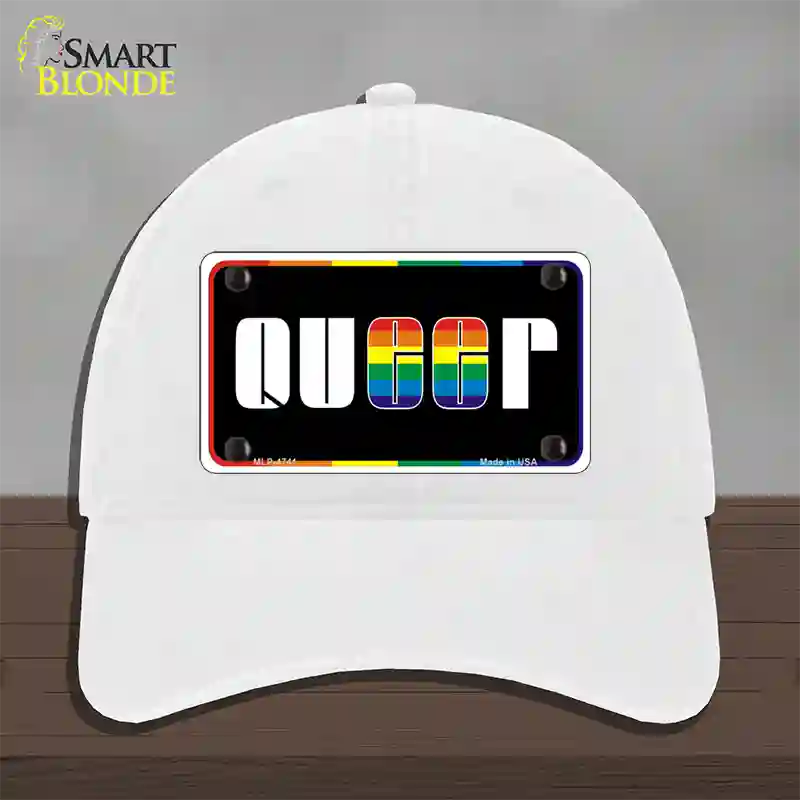 Queer Novelty License Plate Hat Unconstructed Cotton / White