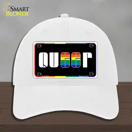 Queer Novelty License Plate Hat Unconstructed Cotton / White