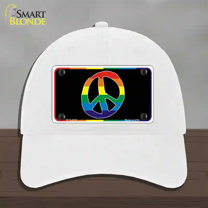 Peace Sign Novelty License Plate Hat Unconstructed Cotton / White