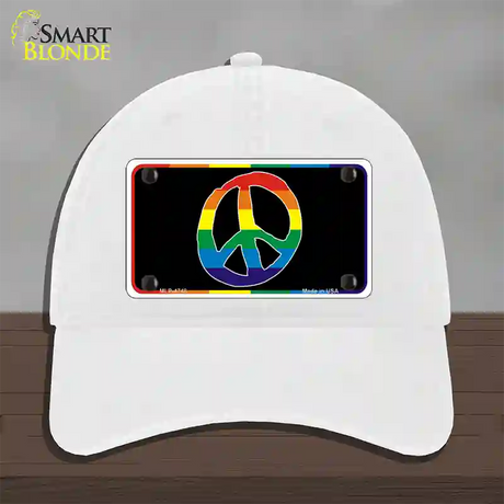 Peace Sign Novelty License Plate Hat Unconstructed Cotton / White