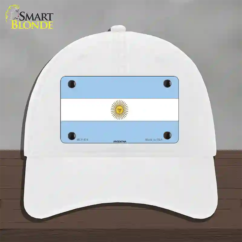 Argentina Flag Novelty License Plate Hat Unconstructed Cotton / White