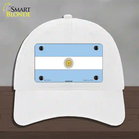 Argentina Flag Novelty License Plate Hat Unconstructed Cotton / White