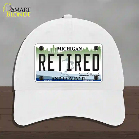 Retired Michigan State Novelty License Plate Hat Unconstructed Cotton / White