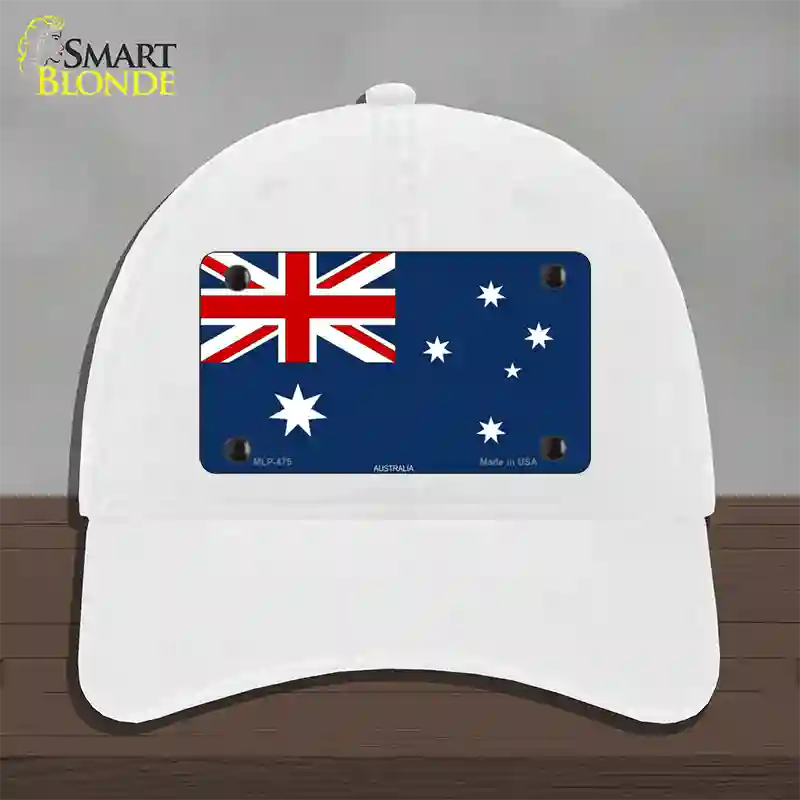 Australia Flag Novelty License Plate Hat Unconstructed Cotton / White