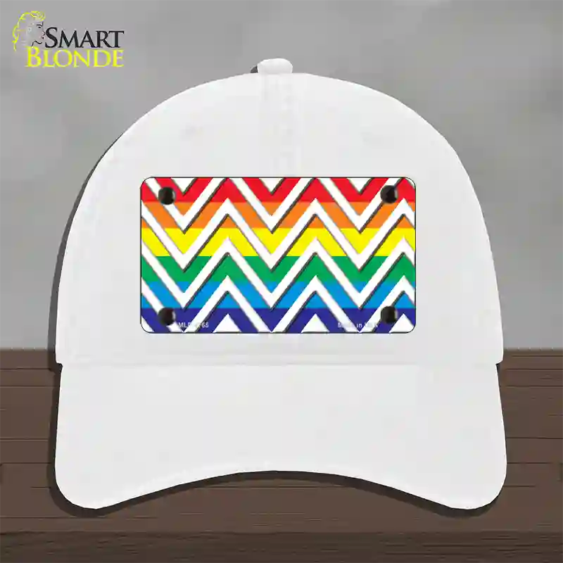 Rainbow White Chevron Novelty License Plate Hat Unconstructed Cotton / White