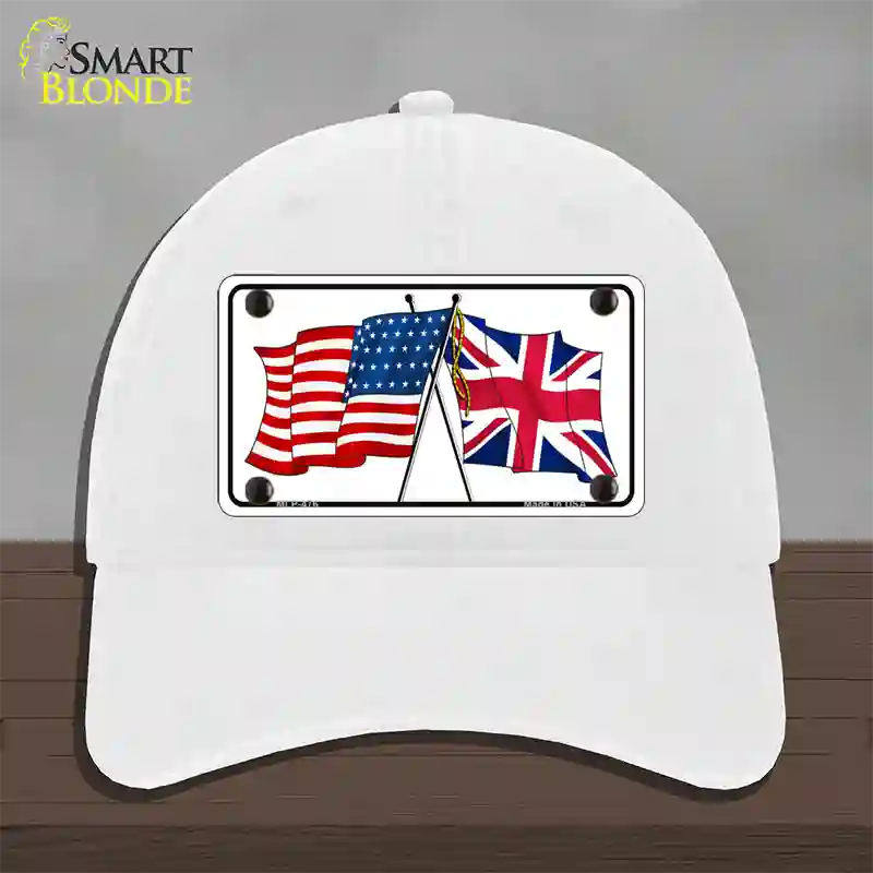 United States Britain Crossed Flags Novelty License Plate Hat Unconstructed Cotton / White