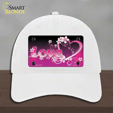 Love Heart And Flowers Novelty License Plate Hat Unconstructed Cotton / White