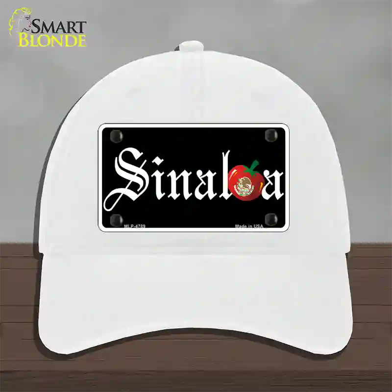 Sinaloa Black Novelty License Plate Hat Unconstructed Cotton / White