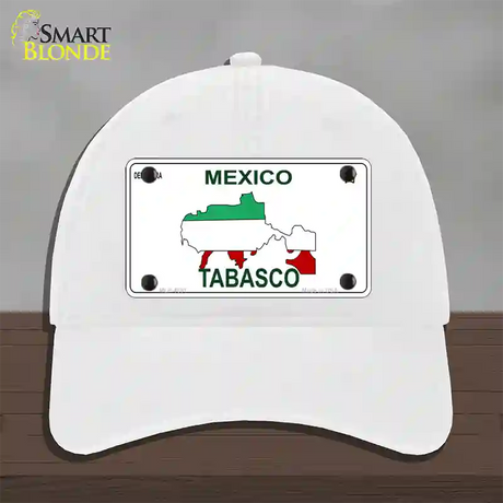 Tabasco Mexico Novelty License Plate Hat Unconstructed Cotton / White