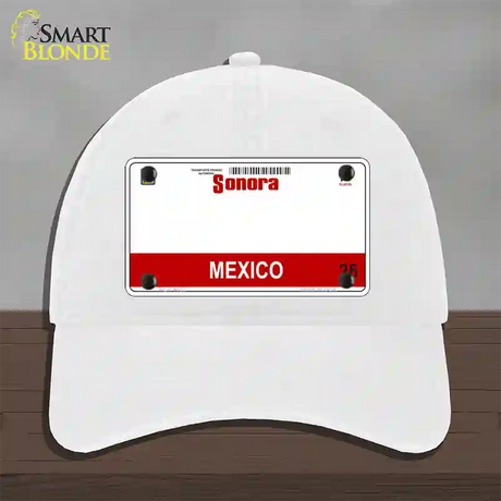 Sonora Mexico Novelty License Plate Hat Unconstructed Cotton / White