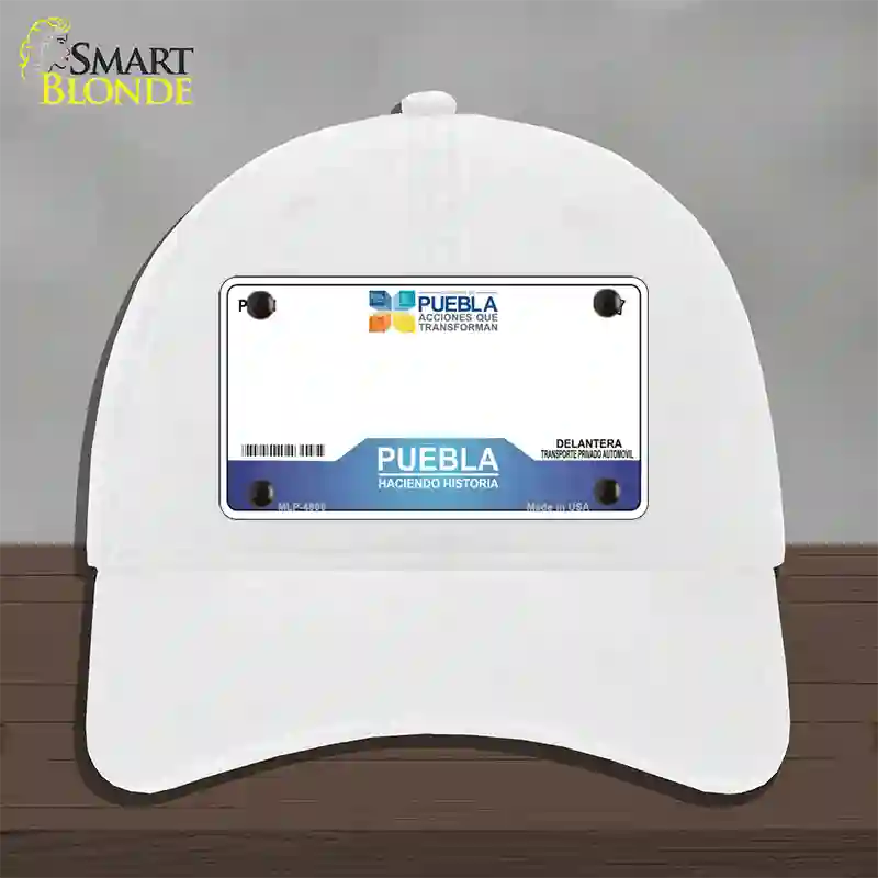 Puebla Mexico Novelty License Plate Hat Unconstructed Cotton / White