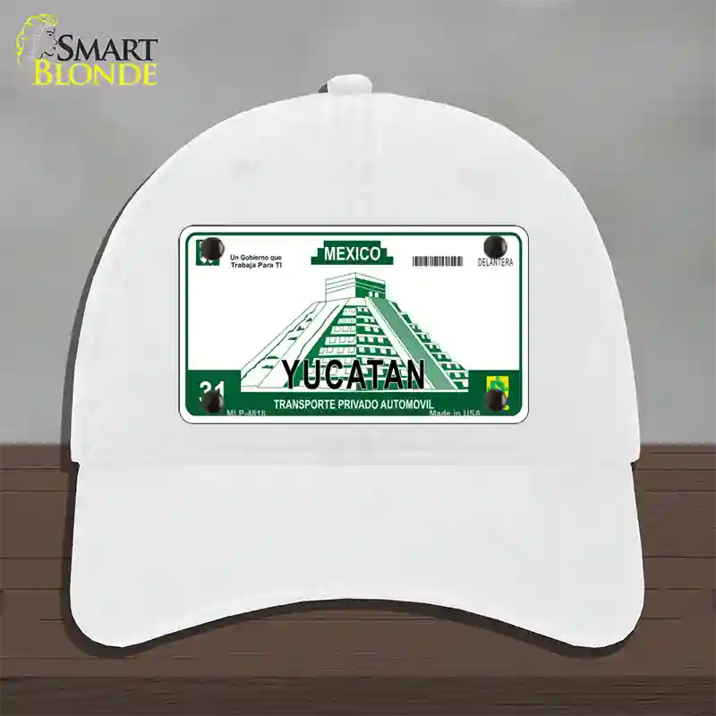 Yucatan Mexico Novelty License Plate Hat Unconstructed Cotton / White