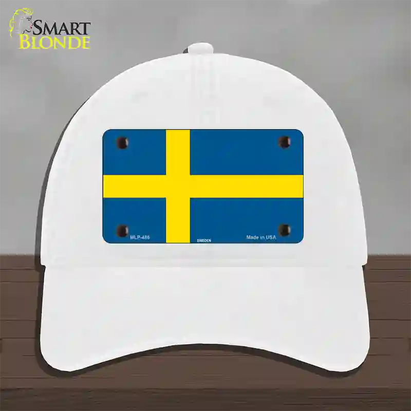 Sweden Flag Novelty License Plate Hat Unconstructed Cotton / White