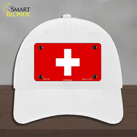 Switzerland Flag Novelty License Plate Hat Unconstructed Cotton / White